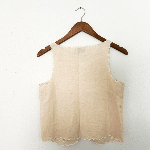 ASOS Linen Blend Scallop Embroidered Neutral Vest Blouse New XS - Picture 6 of 7